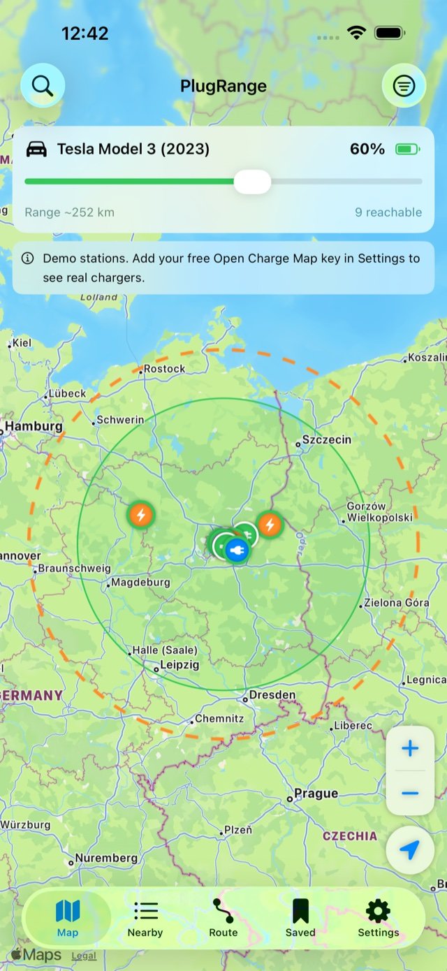 PlugRange — EV Range & Plug Finder screenshot